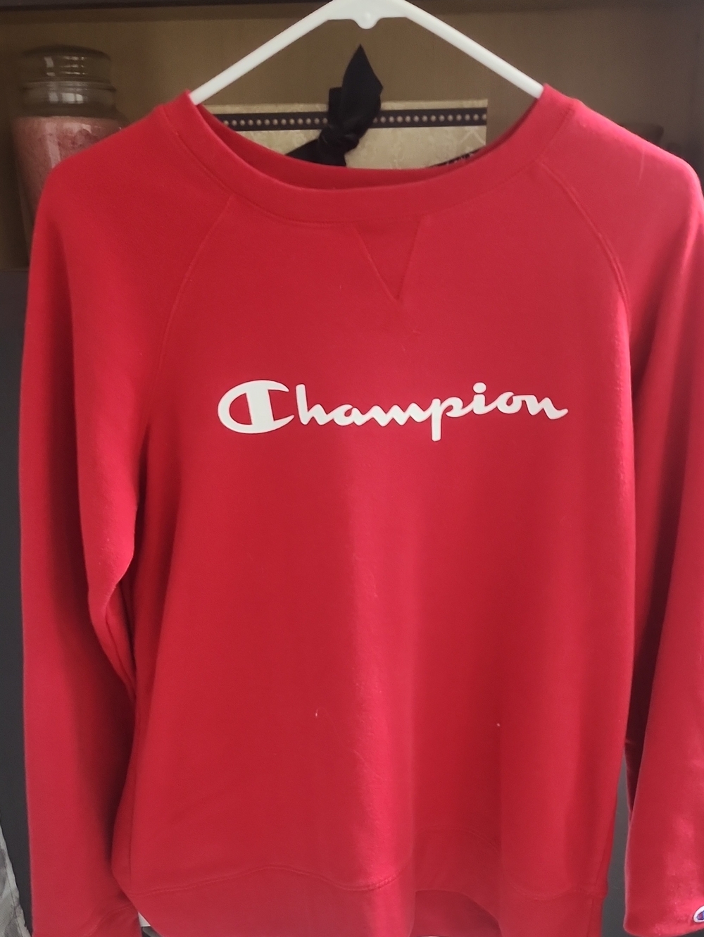 Champion Red Sweatshirt with White Script Logo